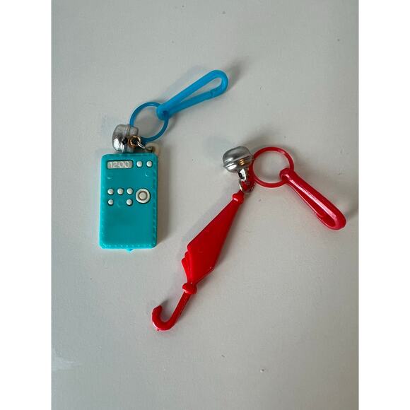 Calculator and Umbrella 1980s Bell Clip Charm Necklace Keychain Bell Lot - Picture 1 of 2